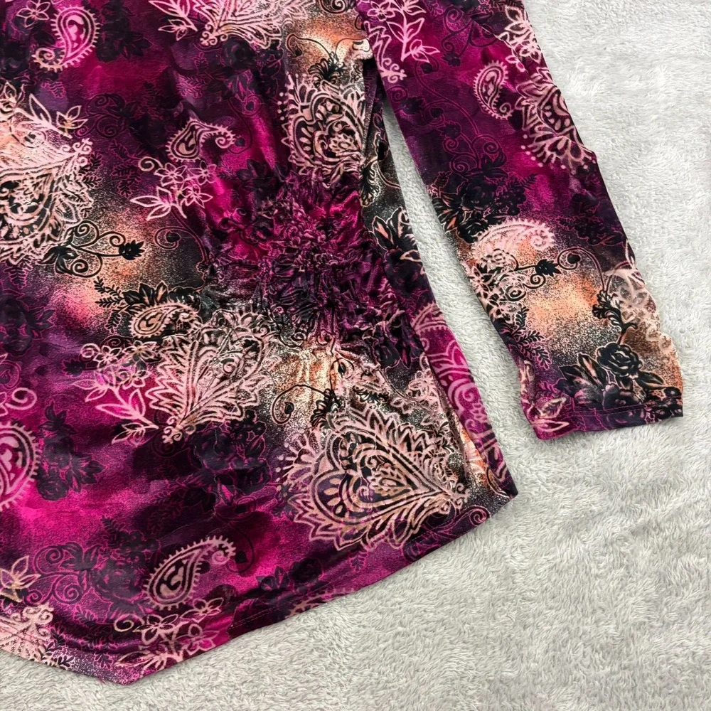 VTG‎ Only Nine Womens Ruched Velvet Burnout Blouse PL Multicolor Y2K Whimsigoth